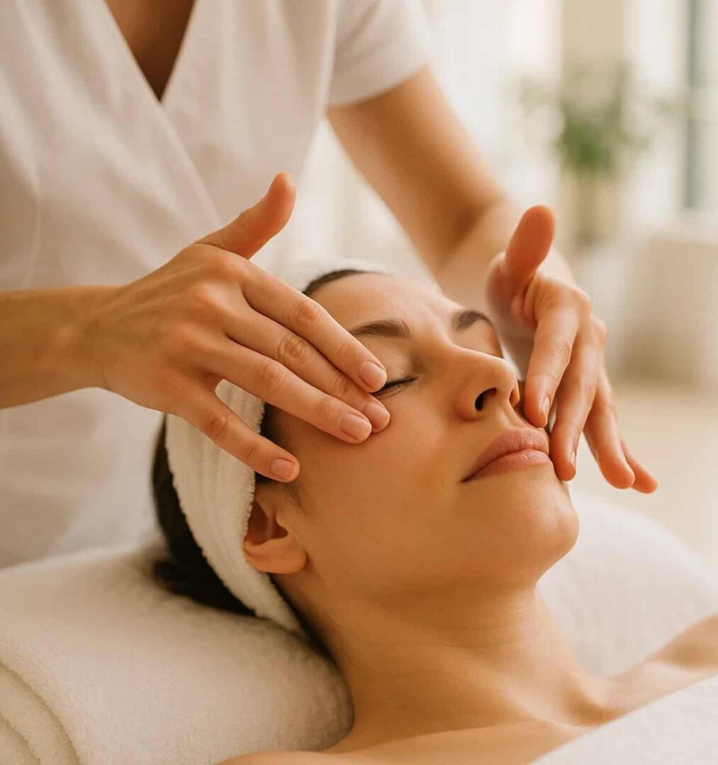 Masaż Kobido - fizjoterapeutka masuje twarz pacjentki